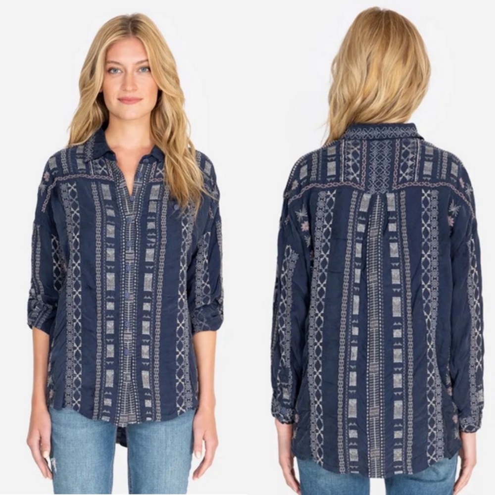 NWT Johnny was Pete & Greta Kiki button front embroidered blouse size large